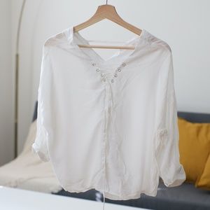 Long Sleeve White Top with String Tie